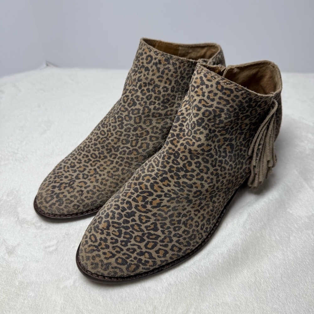Lucky Brand Felisie Tassel Ankle Boots Size 6 M Leopard Print Booties